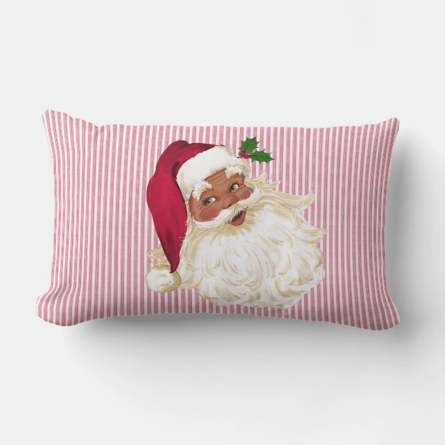 Cranberry Black Santa Claus Red & White Stripe Lumbar Cushion (Front)