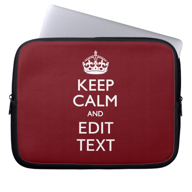 Cranberry Burgundy Keep Calm and Your Text Laptop Sleeve (Front)