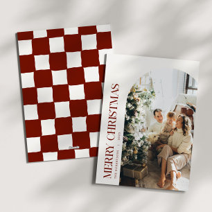 Cranberry Checkered Christmas Family Photo Holiday Card