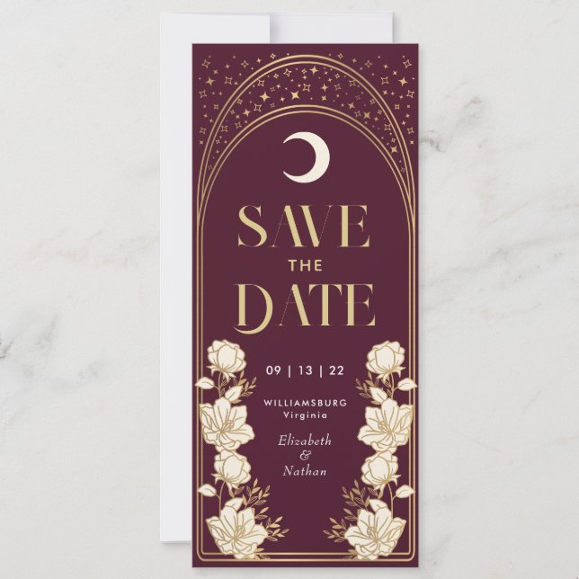 Cranberry Elegant Arch Art Nouveau Save the Date Invitation (Front)