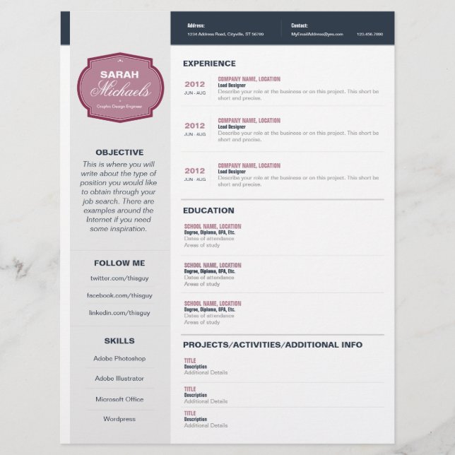 Cranberry Emblem Resume Personalized Letterhead (Front)