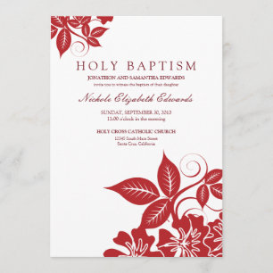 Cranberry Floral Holy Baptism Invitation