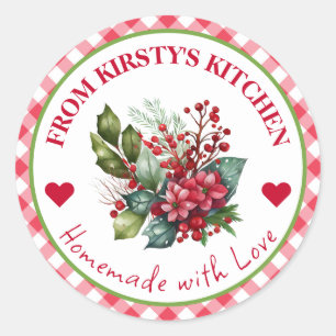 Cranberry Floral Label with Gingham Border