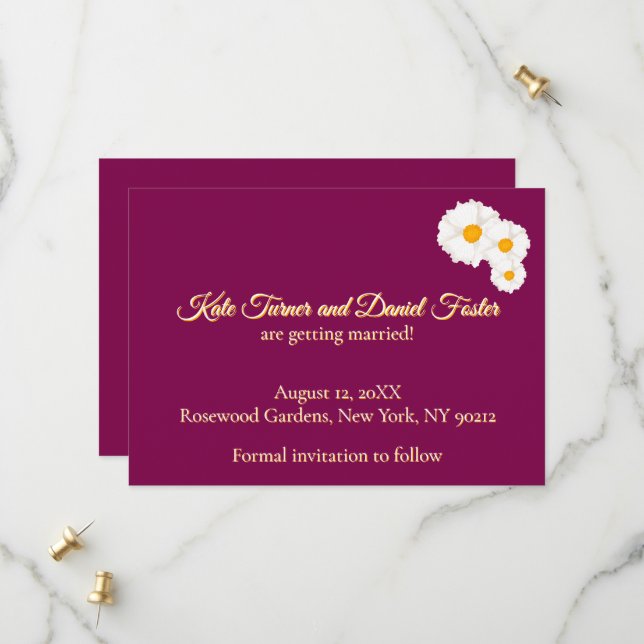 Cranberry Floral Wedding Save the Date Invitation (Front/Back In Situ)