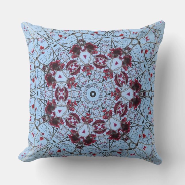 Cranberry Fractal Photo Digital Art Mandala Pillow (Front)