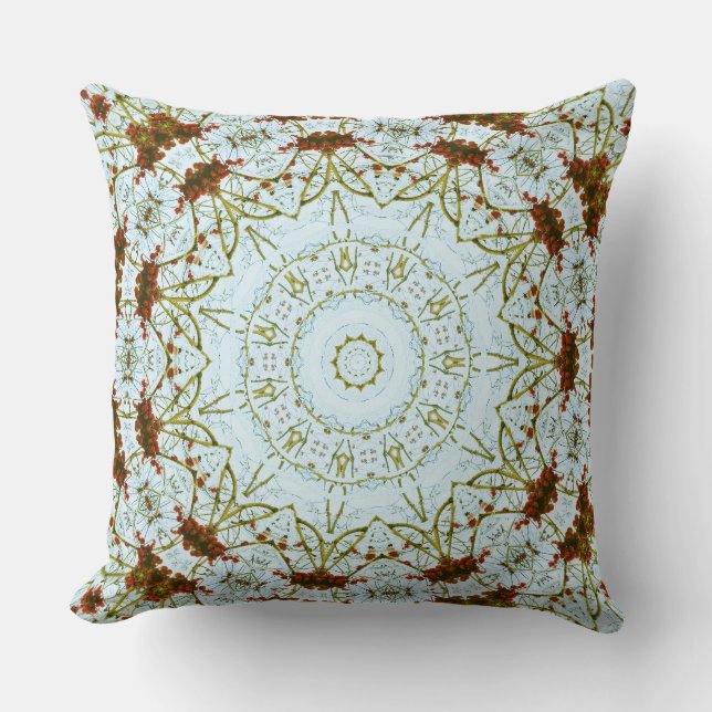 Cranberry Fractal Photo Digital Art Mandala Pillow (Front)