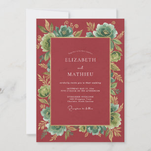 Cranberry Gilded Winter Wedding Invitation