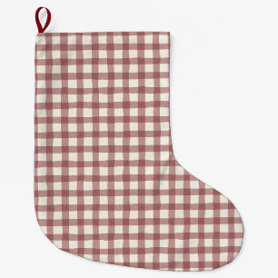 Cranberry Gingham Red Maroon Large Christmas Stocking