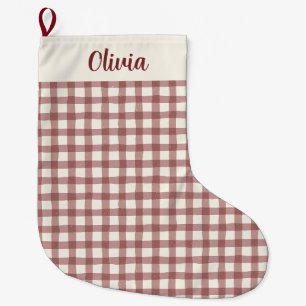 Cranberry Gingham Red Maroon Large Christmas Stocking