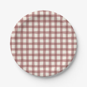 Cranberry Gingham Red Maroon Paper Plate