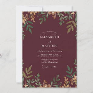 Cranberry Gold Leaf Wedding Invitation