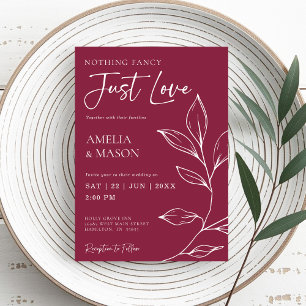 Cranberry Hand Drawn Botanical Just Love Wedding Invitation