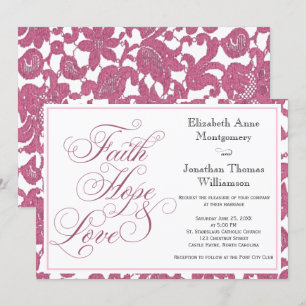 Cranberry Lace Faith Hope & Love Wedding Invitation