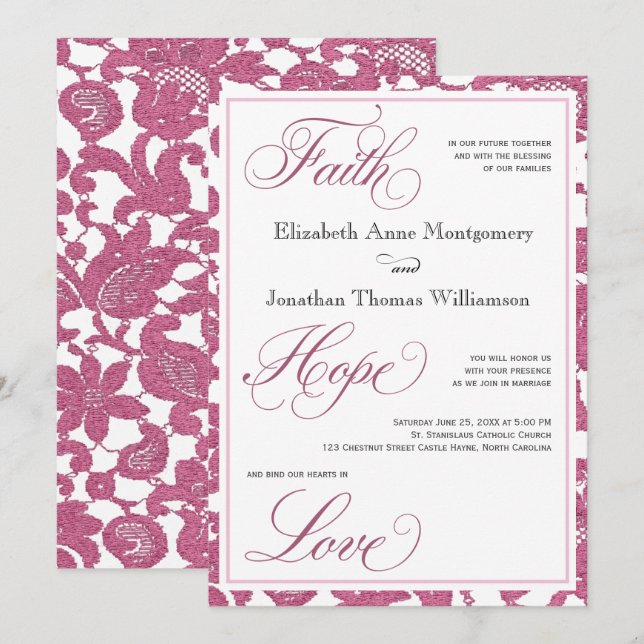 Cranberry Lace Faith Hope Love Wedding Invitation (Front/Back)