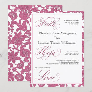 Cranberry Lace Faith Hope Love Wedding Invitation