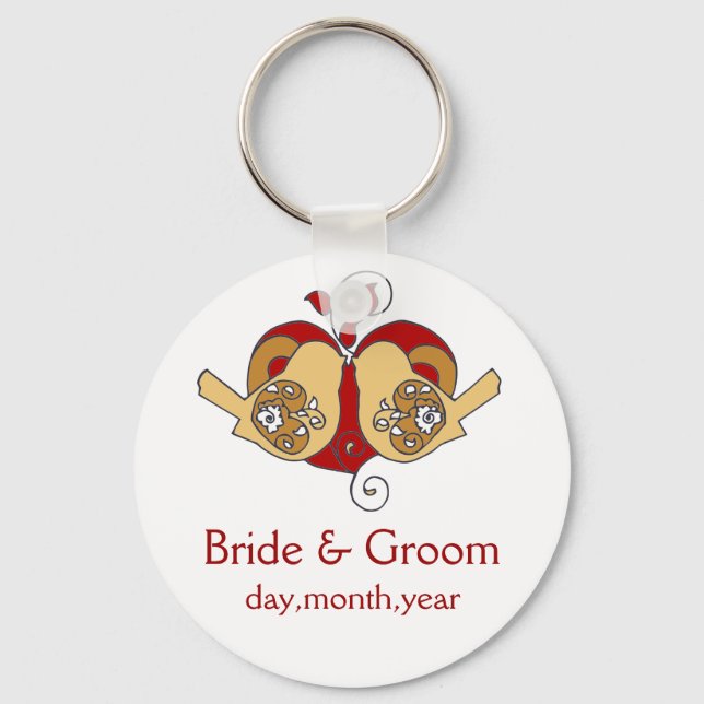 Cranberry Latte Camel Floral Birds Save the Date Key Ring (Front)