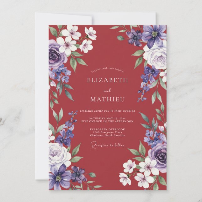 Cranberry Lush Romantic Wedding Invitation (Front)
