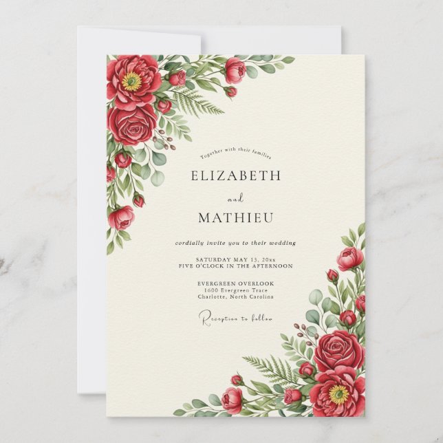 Cranberry Lustrous Winter Wedding Invitation (Front)