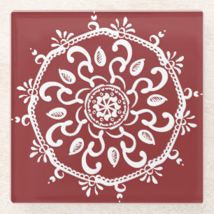 Cranberry Mandala Glass Coaster