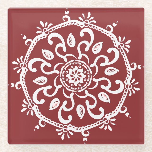 Cranberry Mandala Glass Coaster (Front)