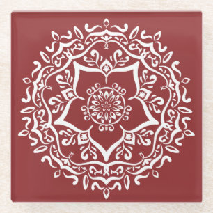 Cranberry Mandala Glass Coaster
