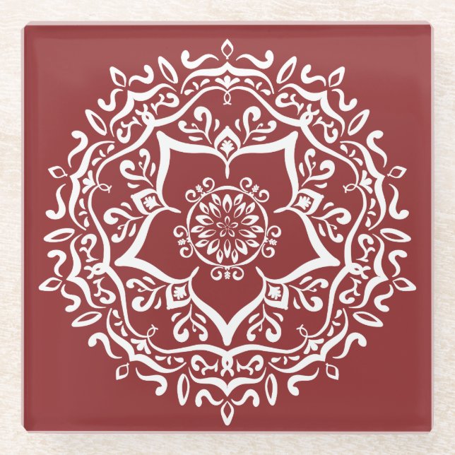 Cranberry Mandala Glass Coaster (Front)