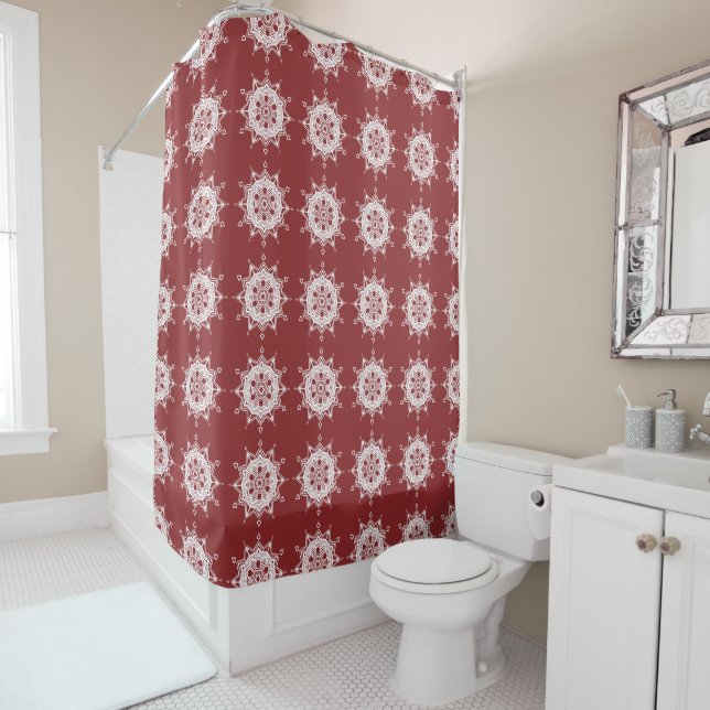 Cranberry Mandala Shower Curtain (In Situ)