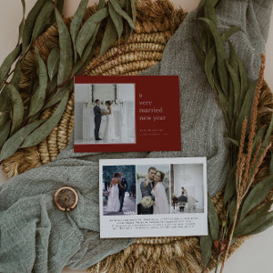 Cranberry Married New Year   Elegant Wedding  Holiday Card