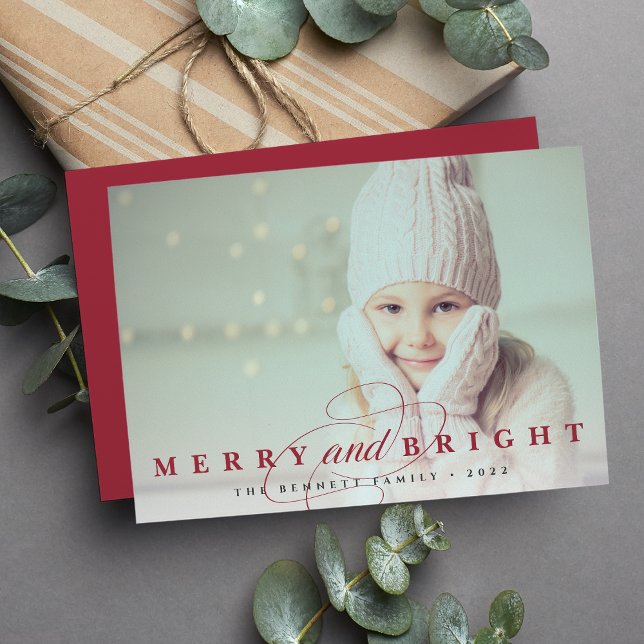 Cranberry | Merry & Bright Photo Holiday Card (Creator Uploaded)