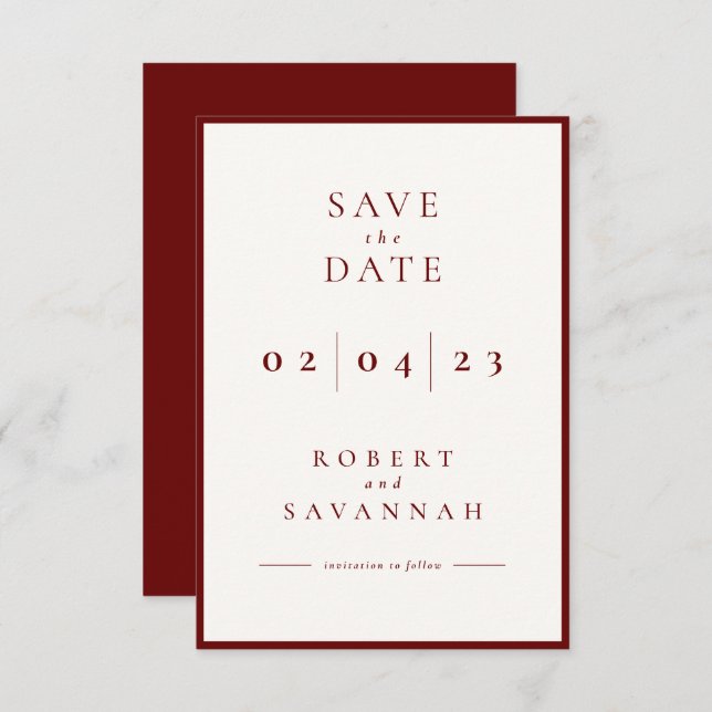 Cranberry Minimalist Save the Date Card (Front/Back)
