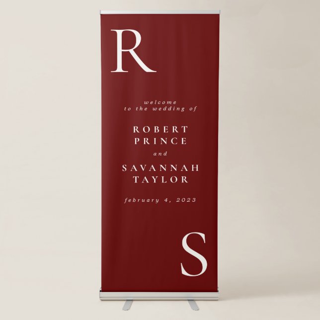 Cranberry Minimalist Wedding Welcome Retractable Banner (Front)