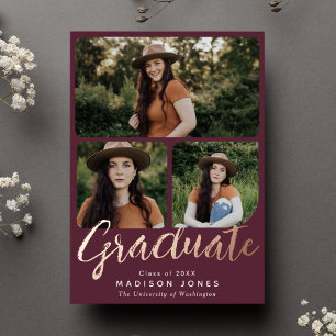 Cranberry Modern Script 4 Photos Graduation Party