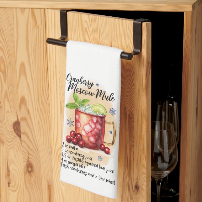 Cranberry Moscow Mule Cocktail Recipe Holiday Tea Towel (Thirds Fold)