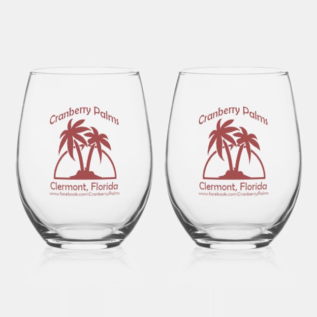 Cranberry Palms Stemless Wine Glasses (Front)