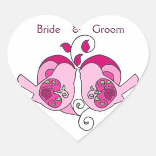 Cranberry, Pink Custom Bird Floral Heart Wedding Heart Sticker