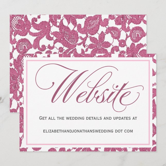 Cranberry Pink Lace Wedding Website Enclosure Invitation (Front/Back)
