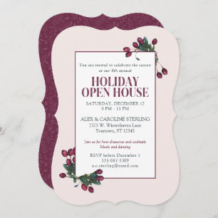 Cranberry Plum Elegant Botanical Holiday Invitation