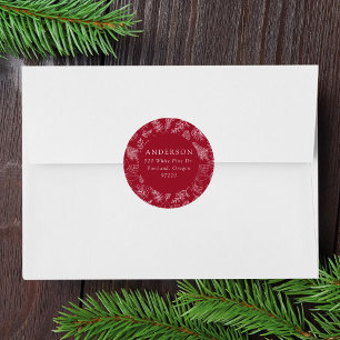 Cranberry Poinsettias and Pinecones Return Address Classic Round Sticker