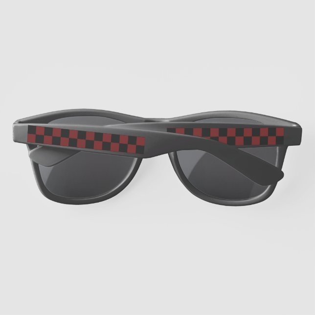 Cranberry Red and Black Chequerboard Pattern  Sunglasses (Back)