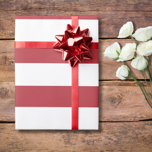 Cranberry Red and White Wide Horizontal Striped Wrapping Paper
