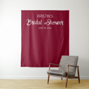 Cranberry Red Bridal Shower Photo Backdrop Tapestry