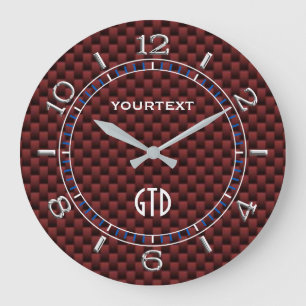 Cranberry Red Carbon Fibre Style Personalised Dial Large Clock