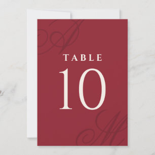 Cranberry Red Elegant Monogram Table Numbers