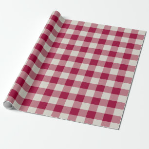 Cranberry Red Gingham Buffalo Check Plaid Pattern  Wrapping Paper
