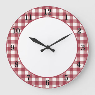 Cranberry Red Gingham Farmhouse Kitchen Wall Clock