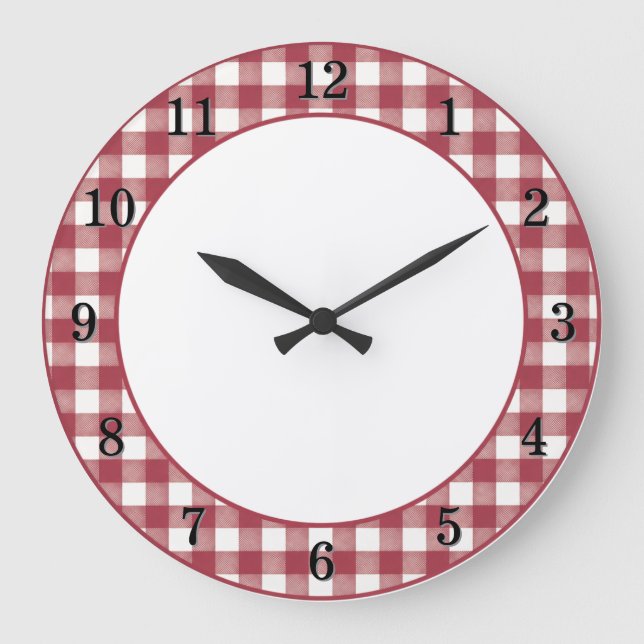 Cranberry Red Gingham Farmhouse Kitchen Wall Clock (Front)