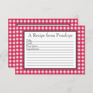 Cranberry Red Gingham Pattern Small Recipe Card
