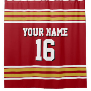 Cranberry Red Gold White Stripes Sports Jersey Shower Curtain