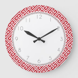 Cranberry Red Greek Key Pattern Large Clock