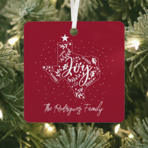 Cranberry Red Joy Holiday Leaves Texas Shape Metal Tree Decoration
